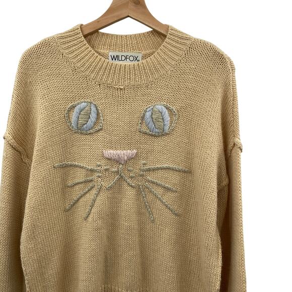 Wildfox tan kitty cat distressed sweater - Picture 3 of 6
